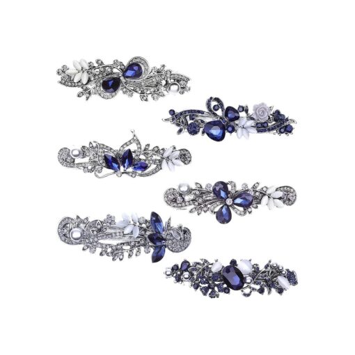 Hair Barrettes for Women, Anezus 6 Pcs Crystal Rhinestones Hair Barrettes Fancy Vintage Spring French Hair Clips for Women Girls Hair Styling Tools Accessories