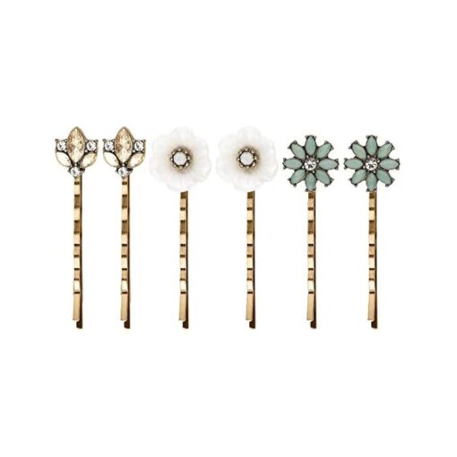 Lurrose 6Pcs Vintage Bobby Pins Elegant Crystal Rhinestone Flower Hair Pins Clips Headdress Simple Hair Barrette for Women Girls Outdoor