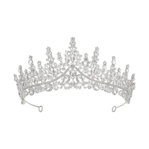 SWEETV Crystal Wedding Tiara for Women, Royal Queen Crown, Rhinestone Princess Tiara Hair Accessories for Quinceanera Pageant Prom Birthday Silver Audrey