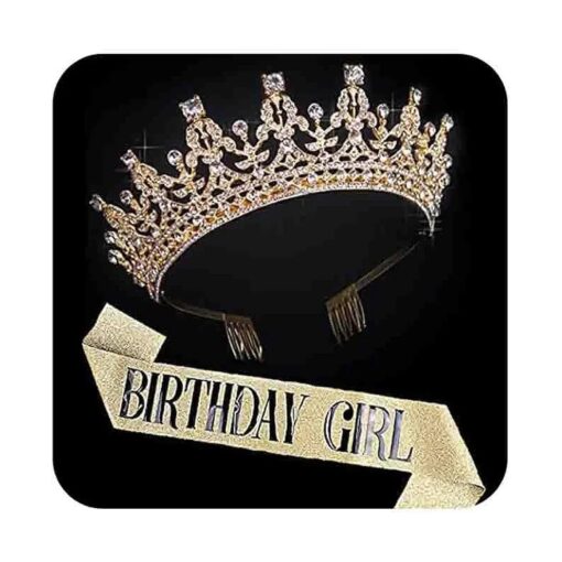 COCIDE Birthday Tiara and Crown for Women Birthday Sash for Girls Birthday Decorations Set Rhinestone Headband Crystal Hair Accessories for Birth Day Party Hair Band Cake Toppers