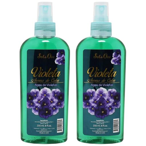 Sol de Oro Violeta Aroma de Cuba Agua de Violetas - Violet Water Spray Fragrance of Cuba 8oz 2 Pack