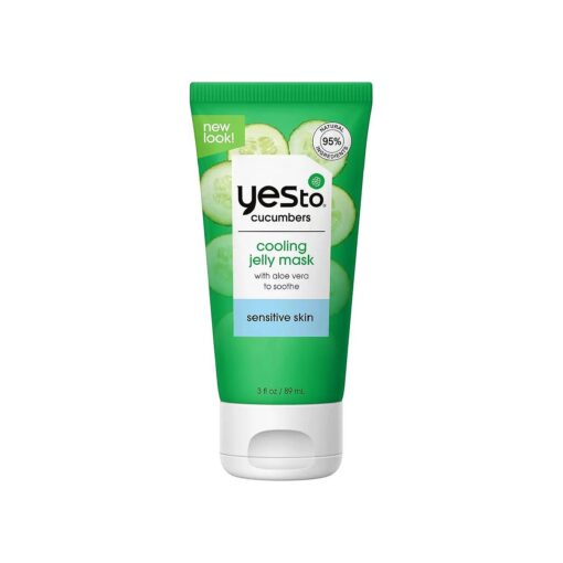 Yes To Cucumber Cooling Jelly Mask, Hydrating Bouncy Lightweight Gel Mask That Leaves Skin Feeling Cool, Soothed & Refreshed, With Cucumber Extract & Antioxidants Natural Vegan & Cruelty Free, 3 Fl Oz