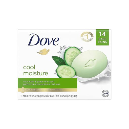 Dove Skin Care Beauty Bar For Softer Skin Cucumber and Green Tea More Moisturizing Than Bar Soap 3.75 oz, 14 Bars