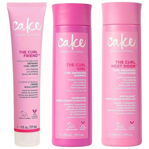 Cake Beauty Curl Friend Curl Defining Shampoo, Conditioner & Cream Set - Avocado & Argan Oil Curly Hair Products - Anti-Frizz, Cruelty Free & Vegan Gift Set