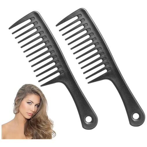 Wide Tooth Comb Hair Combs : 2Pcs Wide Tooth Comb for Curly Hair, Black Hair, Thick Hair, Fine Hair, Wet Hair, Plastic Long Large Wide Tooth Comb for Shower Detangler, Hair Combs for Women ( Black )