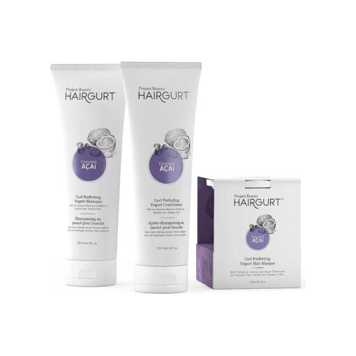 Curl Perfecting Yogurt Hair Care 3-Piece Set -Coconut-Acai - Natural Shampoo, Conditioner, and Hair Mask for Wavy, Oily & Curly Hair, Hair Products ( Curl Perfecting Yogurt Hair Care Set of 3 )