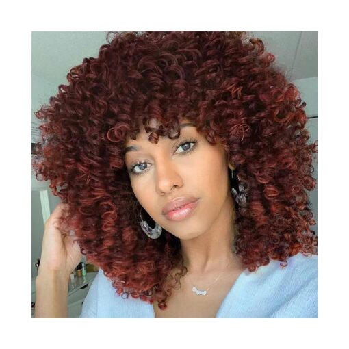 AISI HAIR Curly Afro Wig with Bangs Shoulder Length Wig Curly Omber Orange Wig Afro Kinky Curly Hair Wigs Synthetic Wig Curly Full Wigs for Black Women ...