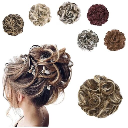 Messy Curly Big Hair Scrunchies Hairpieces 2.82 ounce Hair Bun Extensions Synthetic Donut Updo Hair Pieces for Women Girls ( Ash Blonde & Medium Golden Brown Mixed - # 60 )