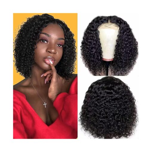 ZIYU 10 Inch Bob Wig Human Hair 180 % Density Glueless Curly Lace Front Wig Kinky Curly 4x4 Closure Wig with Baby Hair Natural Color Human Hair for Women