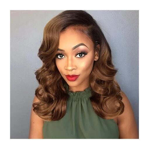 Quantum Love Short Loose Curly Wigs Ombre Brown Body Wave Wig for Black Women Side Part Curly Bob Shoulder Length Synthetic Wigs 16 inches