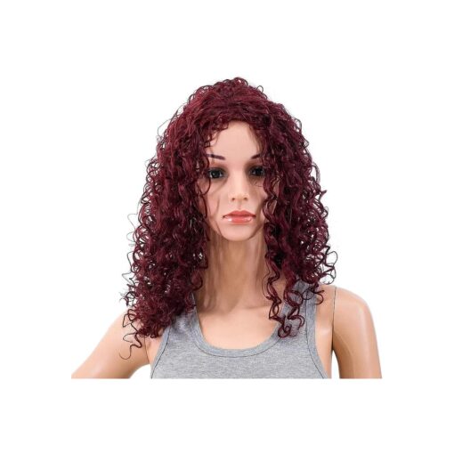 SWACC 20-Inch Long Big Bouffant Curly Wigs for Women Synthetic Heat Resistant Fiber Hair Pieces with Wig Cap ( Burgundy Wine Red Mixed )