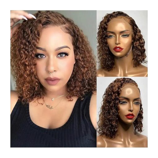 OCTSUN Brown Curly Bob Human Hair Wigs for Black Women 13x4 HD Water Wave Lace Front Wigs Chocolate Brown Wet and Wavy Glueless Frontal Wigs Human Hair Pre Plucked with Baby Hair 14 Inch 180 % Density