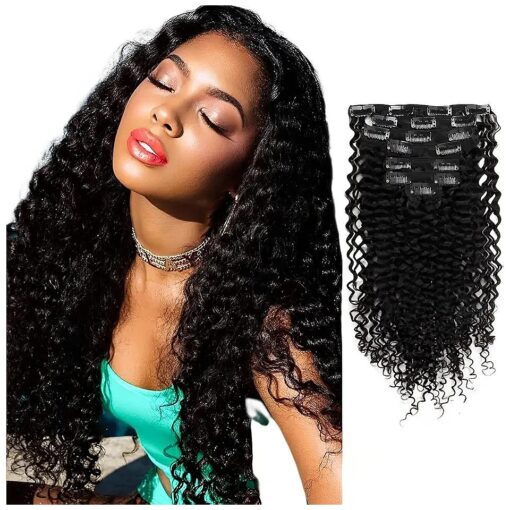 ABH AMAZINGBEAUTY HAIR Jerry Curly Clip in Hair Extensions Real Human Hair 3B 3C Double Wefts Curly Clip ins for African Americans 120g 7 Pieces 17 Clips 120 Grams, Natural Black 18 Inch