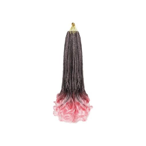 French Curl Crochet Braids for Black Women-18 Inches 8 Packs Goddess Box Braids, Ombre Pink Soft Pre Looped Braided Synthetic Hair Extensions with Curly Wavy Ends ( 18" -8 Packs, T1B/Pink )