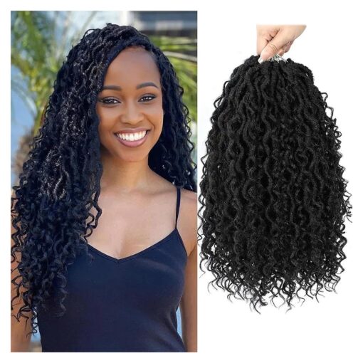 Callia Faux Locs Crochet Hair 18 Inch Goddess Locs Crochet Hair for Black Women 8 Packs PreLooped Boho Locs Crochet Hair, Crochet Locs with Curly Ends 1B