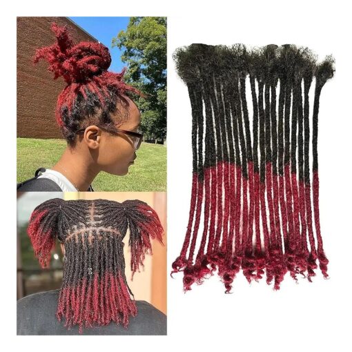 Ombre 1b Burgundy Dreadlock Extensions Human Hair with Curly Ends 0.4cm Width 10 inch 20 Strands 1b/99j Colored Loc Extensions Human Hair for Women Men