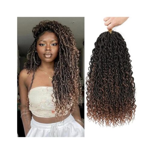 8 Packs Goddess Faux Locs Crochet Hair for Black Women, Goddess Locs Crochet Hair, Boho Style Locs, River Locs Crochet Hair with Curly Ends ( 18Inch, T30 #, 8Packs )