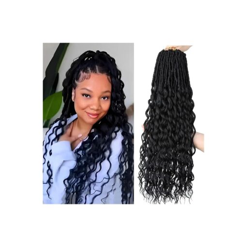 24 Inch Faux Locs Crochet Hair 6 Packs Soft Goddess Locs Crochet Braids Deep Wave Pre Looped Crochet Hair Extensions for Black Women ( 24 Inch, 1B )