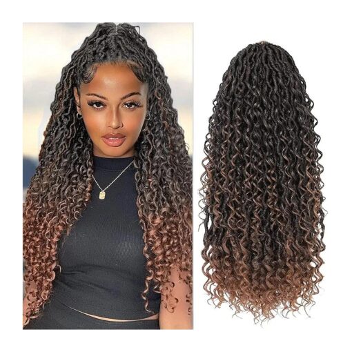 Goddess Locs Crochet Hair 18 Inch 8 Packs River Faux Locs Crochet Hair for Black Women, Curly Pre Looped Soft Locs Synthetic Braiding Hair Extensions ( 18 inch, 8packs, 1B/30 )