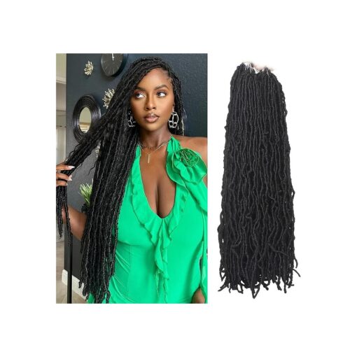 24 Inch 7Packs New Faux Locs Goddess Curly Wavy Crochet Braids Hair 126Strands Natural Black Synthetic Most Natural Soft Locs Crochet Dreadlock Hair Extensions for Woman ( 24 Inch, 1B # )