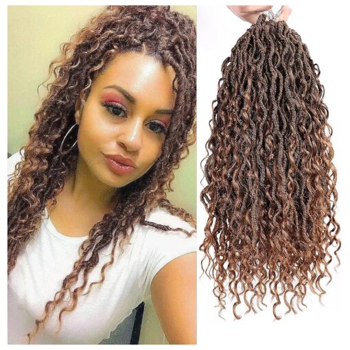 Goddess Locs Crochet Hair 14 Inch 7 Packs Curly Faux Locs Crochet Hair with Curly Ends River Locs Crochet Hair for Black Women Crochet Braids with Curly Ends ( 14 Inch, 7 Packs, T1B30 )