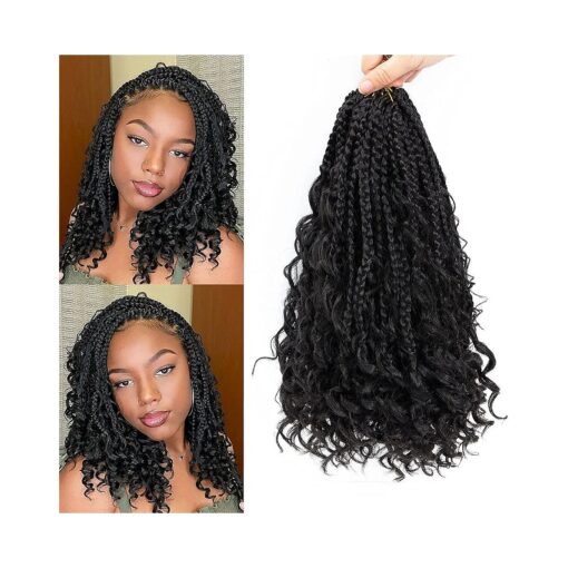 Boho Box Braids Crochet Hair 14 inch 8 Packs Box Braid Crochet Hair with Curly Ends Goddess Box Braids Crochet Hair Extensions for Black Women ( 14" 8 Packs, 1B # )