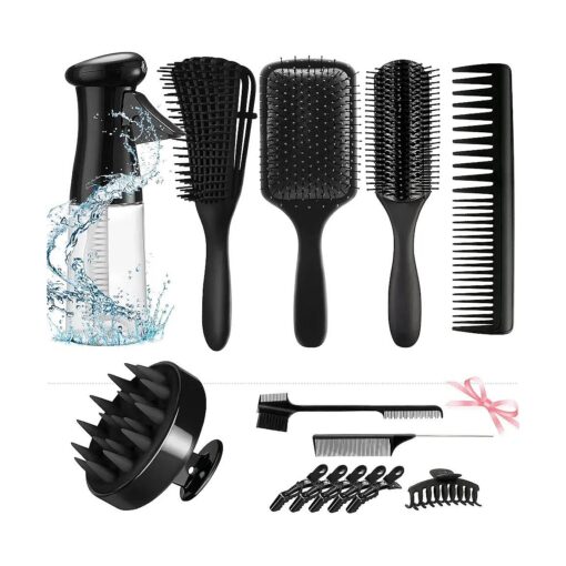 14pcs Hair Brush Set for Women and Men, Detangling Brush for Black Natural Hair, Curly Hair Brush Set with Spray Bottle for American/African Hair of 2a-4c Texture, Brush Set for Hair Styling