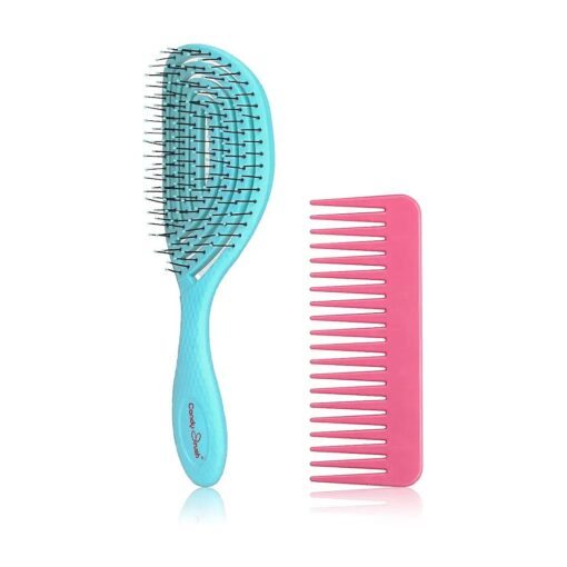 CANDYBRUSH Detangling Hair Brush & Comb Set for Curly Straight Hair Styling Maze Detangler Brushes Soft Bristle Vented Design Women Men Kids Toddlers Large Blue