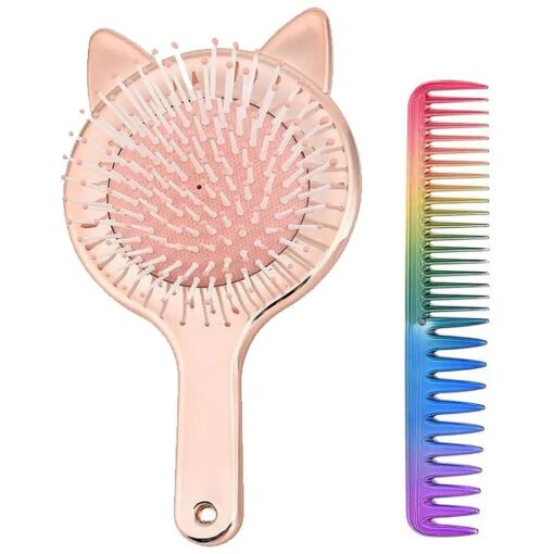 Aethland Toddler Hair Brush and Comb Set, Kids Hair Brush|1pc Detangling Brush for Curly Hair and 1Pc Rainbow Color Hairdressing Comb Set for Fine Thick Hair