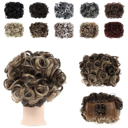 Combs Curly Hair Bun Synthetic Scrunchie Clip in Ponytail Extension Chignon Dish Tray Pony-tail Hairpieces ( Medium Ash Brown & Light Ash Blonde Highlights - # 83A )