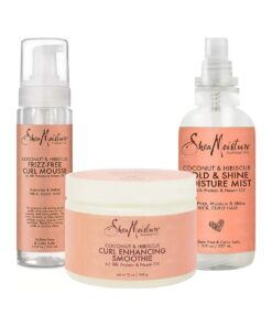 SheaMoisture Curly Hair Products, Coconut & Hibiscus Bundle Includes Frizz Free Curl Mousse 7.5 Fl Oz, Curl Enhancing Smoothie 12 Oz, Hold & Shine Moisture Mist 8 Fl Oz, Hair Styling Products