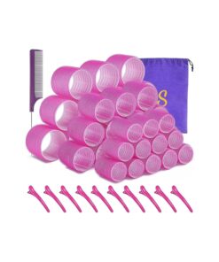 Self grip hair roller set 36 pcs, Heatless hair curlers, Hair rollers with hair roller clips and comb, Salon hairdressing curlers, DIY Hair Styles, Sungenol 3 Sizes Rose red Hair Rollers in 1 set