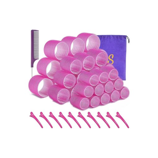 Self grip hair roller set 36 pcs, Heatless hair curlers, Hair rollers with hair roller clips and comb, Salon hairdressing curlers, DIY Hair Styles, Sungenol 3 Sizes Rose red Hair Rollers in 1 set