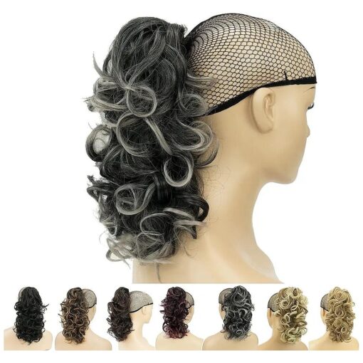 Messy Curly Hair Short Claw Ponytail Hair Extensions Pony Tail Clip in Hairpieces ( Black Ombre Gray )