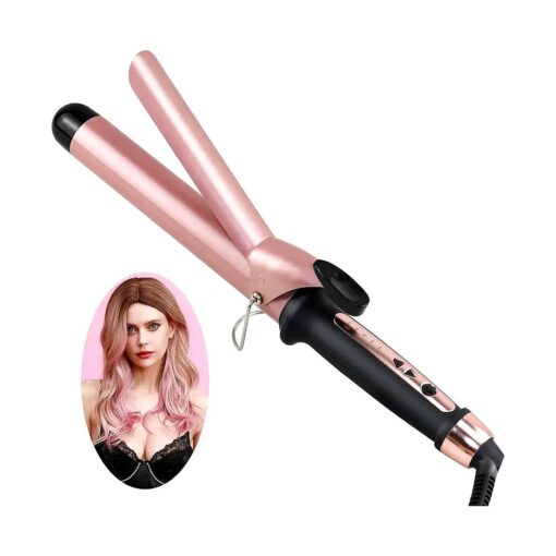 1.25 Inch Curling Iron Curling Wand Ceramic Barrel Curling Iron Dual Voltage Hair Crimper with Adjustable Temperature, 1-1/4" Clipped Curling Iron for Natural Curls Hair Waving Style Tool -Gold