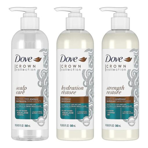 Dove Amplified Textures Shampoo, Conditioner, Leave-In Conditioner with Coconut Milk, Aloe, and Jojoba 3 Count for Coils, Curls and Waves and Moisture Amplifying Hair Care Blend 11.5 oz