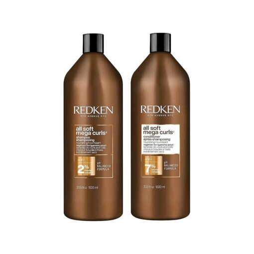 Redken All Soft Mega Curls Shampoo & Conditioner Set | For Curly & Coily Hair | Moisturizes & Hydrates Severely Dry Hair | With Aloe Vera