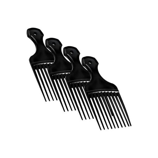 Plastic Hair Pick Comb - Wide Tooth Afro Lift Picks - Pack of 4 Combs - 5.25 Inch - for Hair Styling Lifting Detangling Adding Volume for Long Curly and Thick Hair, Wigs and Beards for Men & Women