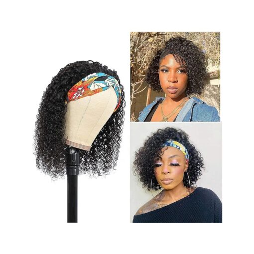 Headband Wig Human Hair Kinky Curly Headband Wigs for Black Women Human Hair 150 % Density ( 12 Inch )