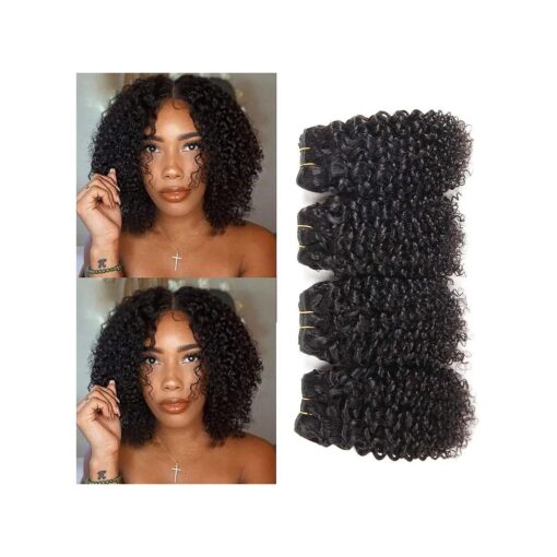 Brazilian Curly Bundles Human Hair Brazilian Kinky Curly Weave 4 Bundles Human Hair 100 % Unprocessed Brazilian Virgin Human hair Natural Color ( Curly Bundles, 4x10 Inch )