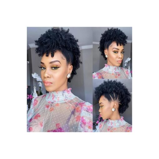 Oseti Curly Afro Mohawk Wig Faux Hawk Clip in Hair Extension for Black Women, Jerry Curly Mohawk Synthetic Clip on Mohawk Ponytail Wigs Black Fake Mohawk Pony Tail Clip on Hairpiece for Women ( 1B )