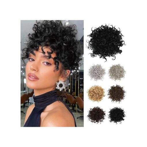 Messy Bun Hair Piece Elastic Drawstring Loose Wave Large Curly Bun Short Ponytail Extensions Synthetic Bun Hair Pieces for Women ( Black )