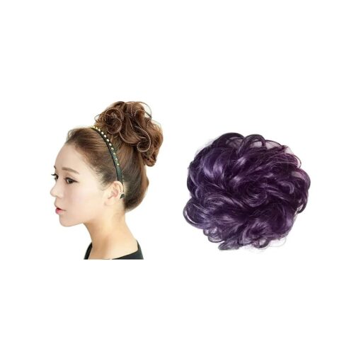 Women 's Curly Messy Chignon Hairpieces Synthetic Hair Bun Extensions Dark Purple