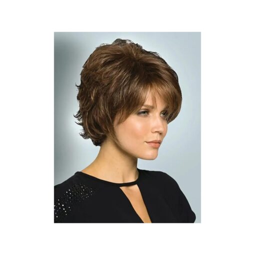 TISHINING Short Curly Brown Pixie Cut Wigs for White Women with Bangs Pixie Laered Mixed Brown Synthetic Shaggy Curly Wigs for Women Natural Looking Daily Party Hair Replacement Wig