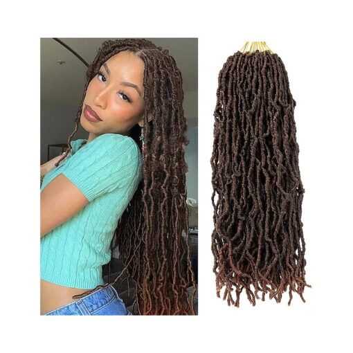 Ubeleco 24 inch Faux Locs Crochet Hair,8 packs Soft Locs Pre-Looped Crochet Hair for Women Curly Wave Ombre Natural Black Brown Synthetic Hair Extension ( 24 Inch ( 8 packs ), 1B/30 # )