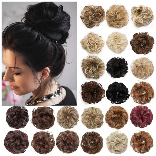 S-noilite Hair Bun Extensions Messy Wavy Curly Dish Donut Scrunchie Hairpiece Accessories Chignons Updo Ponytail Pony Tail Synthetic Hair Extension for Women/40G 1 Count Black