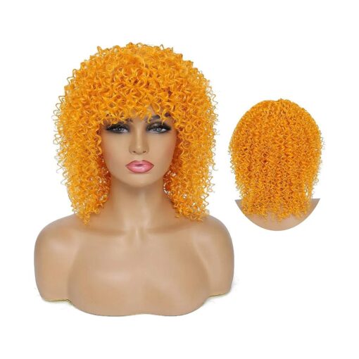 Orange Afro Wigs with Bangs for Black Women Short Orange and Blonde Curly Hair Wigs Burnt Orange Wigs for Black Women ( light orange )