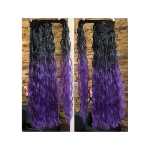 Curly Wrap around Ponytail Black Purple Ombre Hair Extensions 24 inches Long Hairpiece for Women Girl Gift ( 24 Inch ( Pack of 1 ), Curly- Black+purple )