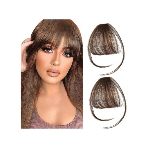 2PCS Hair Clip in Bangs, Curved Bangs Hair Clip Wispy Bangs with Temples Hairpieces, Bangs Clip in Hair Extensions Air Fringe Clips on Bangs for Women Girls Daily Wear - Light Brown ...