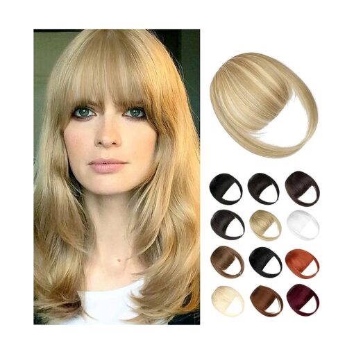 Bangs Hair Clip in Bangs, Fake Bangs Natrual Clip in Hair Extensions, Easy to Use Faux Bangs Clip on Bangs Blonde, French Bangs Fringe with Temples Hairpieces Curved Bangs for Daily Wear